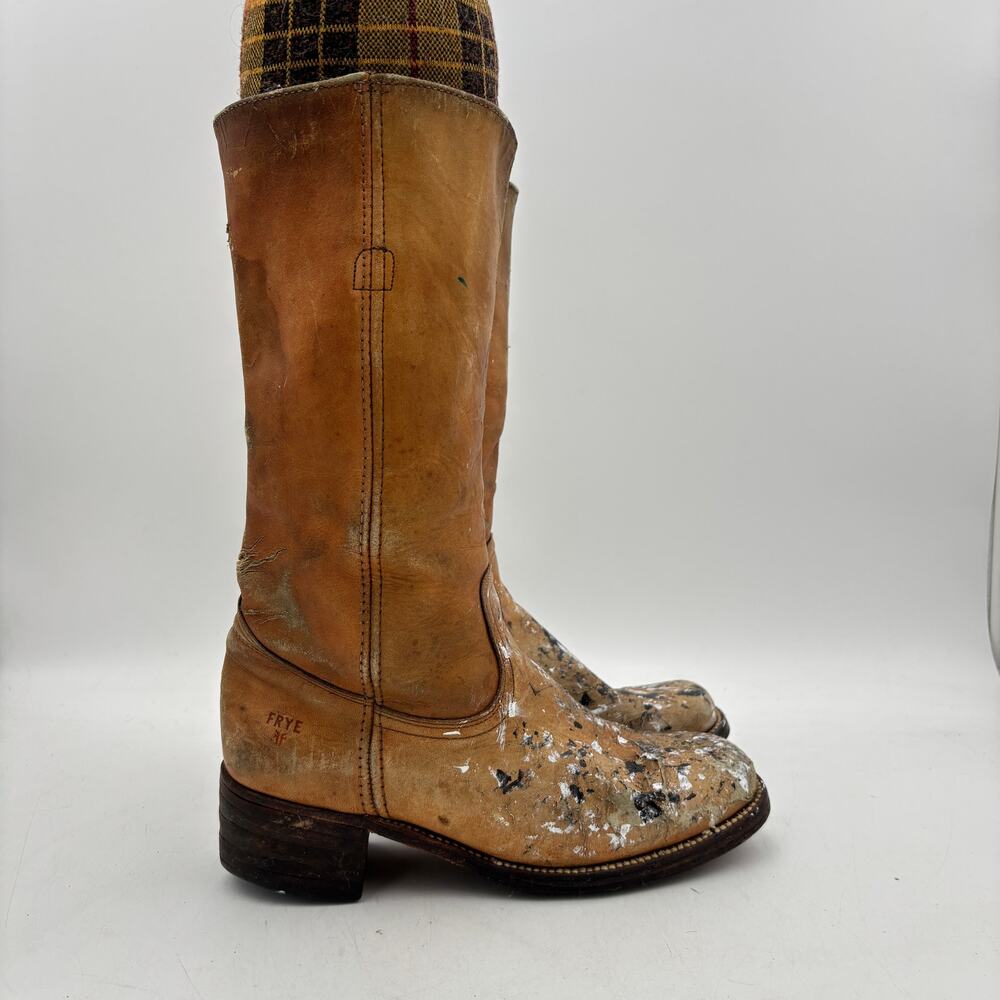 Vintage Frye Campus 14L Boots Women's 8B Square Toe Western Boho Paint Splatter - Picture 3 of 15